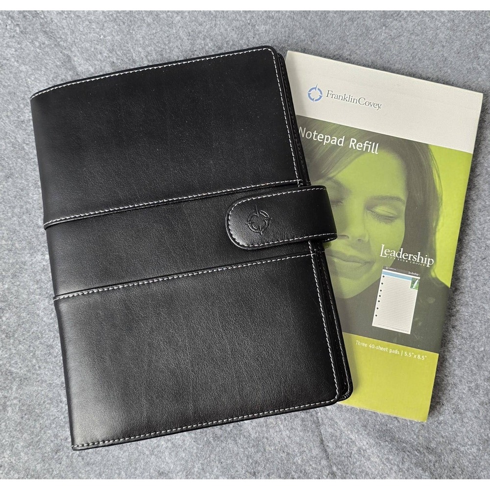 NEW Franklin Covey Black Faux Leather Planner Agenda Magnetic w/ Notepad Refill